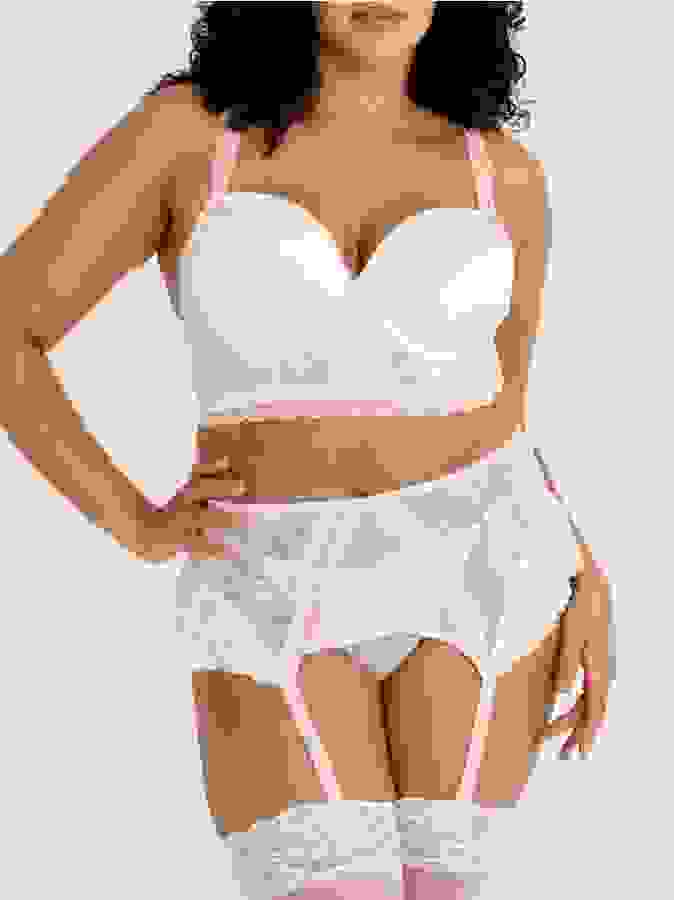 Lovehoney Plus Size Vintage Bliss Ivory Bra Set (3 Piece), Ivory, hi-res